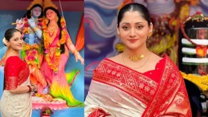 ‘এক দুর্গার সামনে আরেক দুর্গা’, পূজা চেরীর ছবি ঘিরে মুগ্ধতা